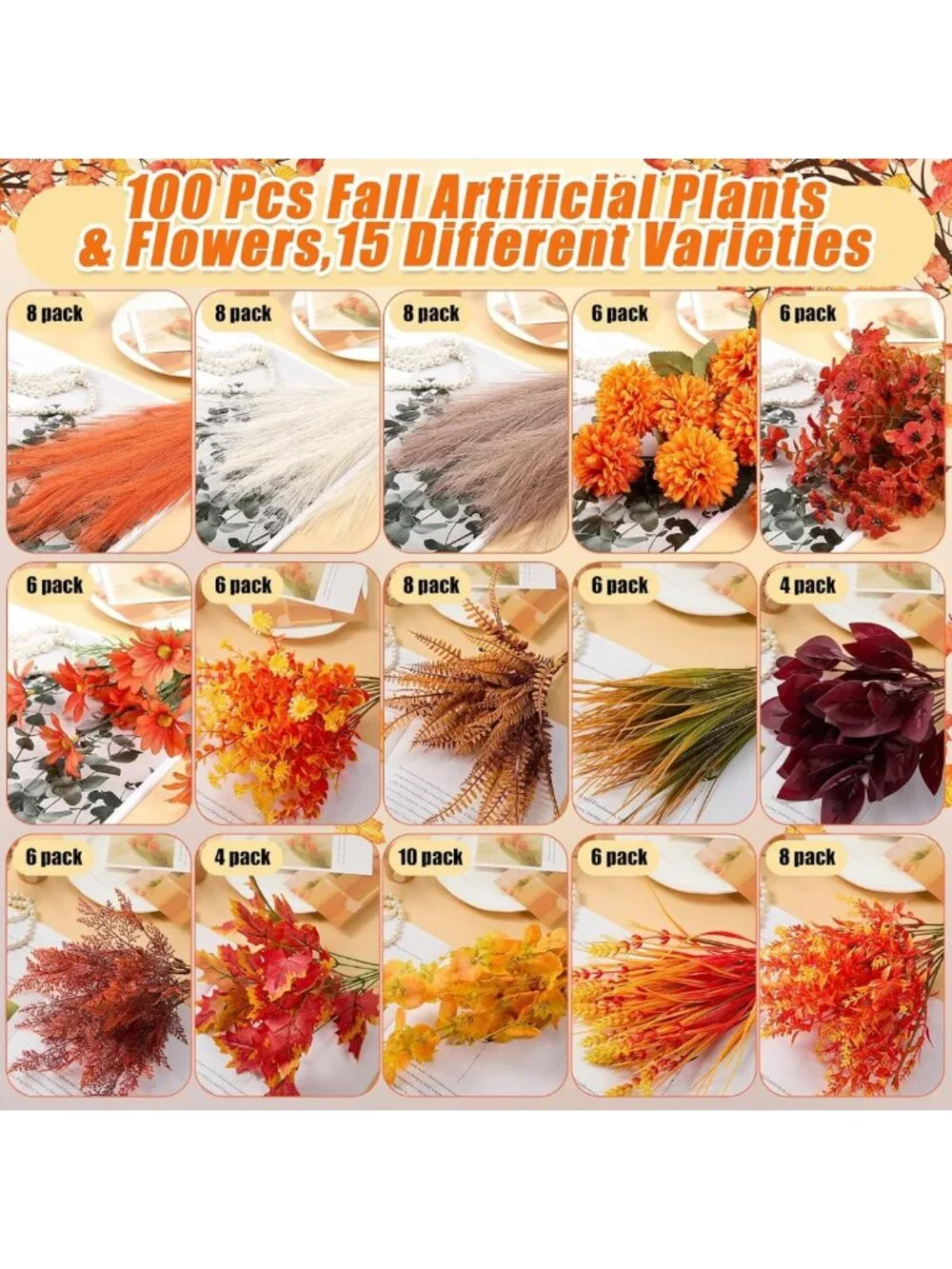 100 Bundles UV Resistant Artificial Flowers - Bulk Faux Plants for Home Decor